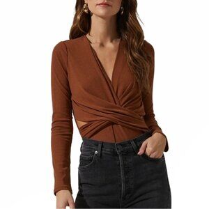 ASTR the Label Side Cutout Bodysuit in Rust, Size Small